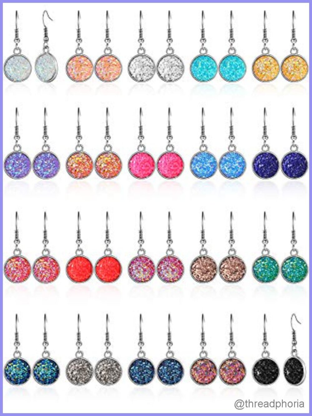 Faux Druzy Drop Earrings 20 Pairs Stainless Steel Resin Crystal Dangle Jewelry